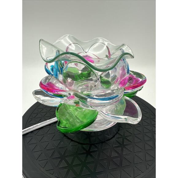 Electric Glass Lotus Flower Touch Lamp Essential Oil /Wax Burner Tart Warmer - Picture 1 of 8